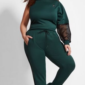 La La Anthony plus size dark green one sleeve top 4x 26 28 mesh asymmetrical